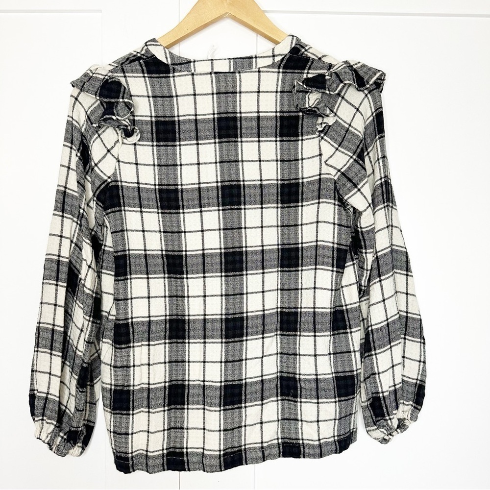Marine Layer Jamie Gingham Ruffle Top XS black & white plaid gingham long sleeve - Picture 8 of 15